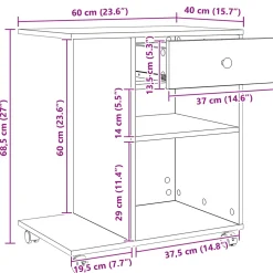 vidaXL Printerstand Artisanaal eiken 60 x 40 x 68,5 cm Bewerkt hout