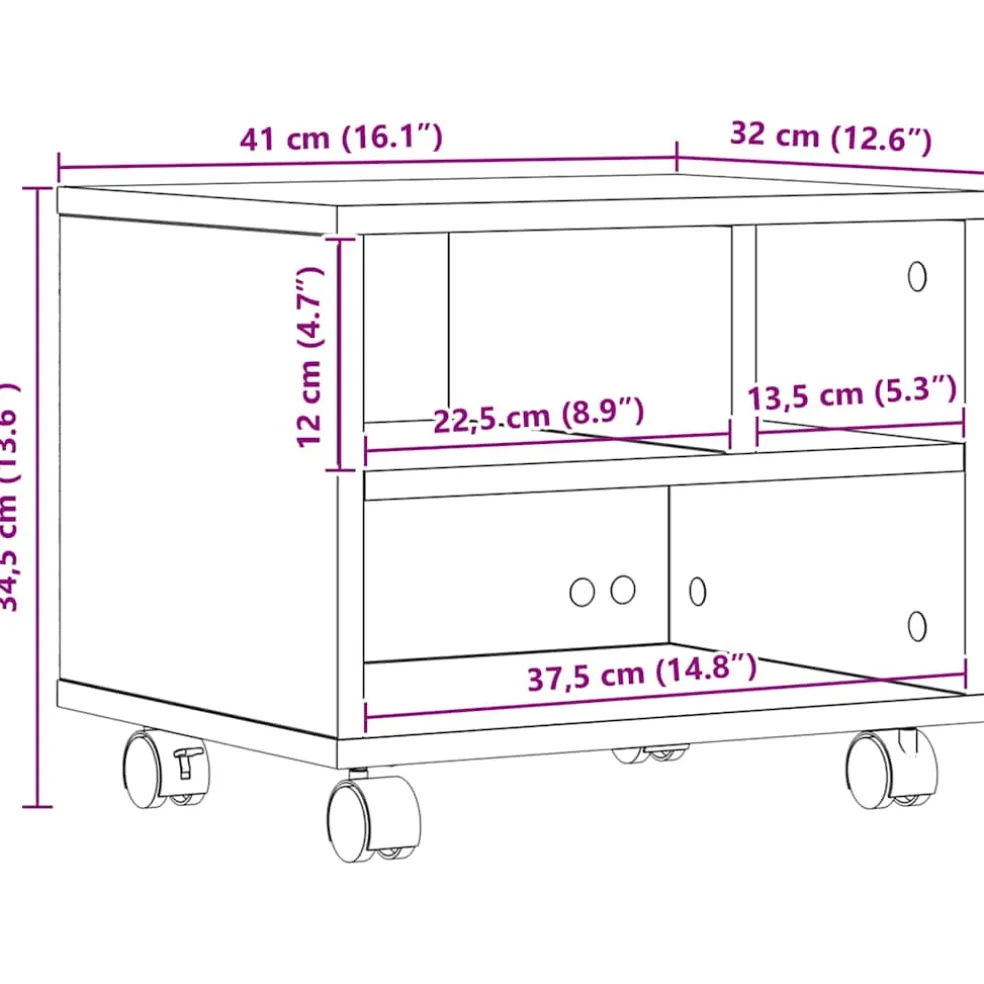 vidaXL Printerstand Oudhout 41 x 32 x 34,5 cm Bewerkt hout
