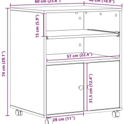 vidaXL Printerstand Zwart eiken 60 x 48 x 74 cm Bewerkt hout