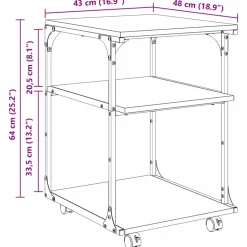 vidaXL Printerstand Zwart Eiken 43 x 48 x 64 cm Bewerkt hout