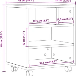 vidaXL Printerstand Zwart eiken 41 x 32 x 48 cm Bewerkt hout