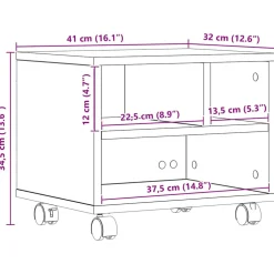 vidaXL Printerstand Zwart Eiken 41 x 32 x 34,5 cm Bewerkt hout
