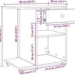 vidaXL Printerstand Zwart eiken 60 x 40 x 68,5 cm Bewerkt hout