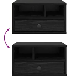 vidaXL Printerstand Zwart Eiken 40 x 32 x 24 cm Bewerkt hout
