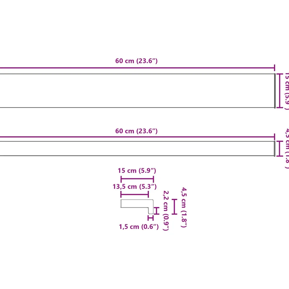 vidaXL Raamsokkel Antraciet met houten nerf 60 x 15 x 4,5 cm PVC