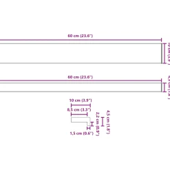 vidaXL Raamsokkel Antraciet met houten nerf 60 x 10 x 4,5 cm PVC