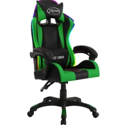 vidaXL Racestoel met RGB LED-verlichting kunstleer groen en zwart