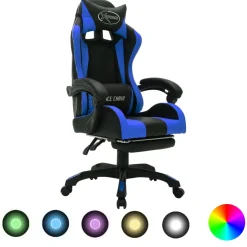 vidaXL Racestoel met RGB LED-verlichting kunstleer blauw en zwart