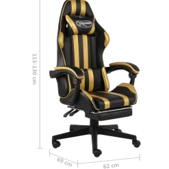 vidaXL Racestoel met voetensteun kunstleer zwart en goudkleurig