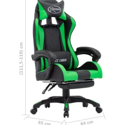 vidaXL Racestoel met voetensteun kunstleer groen en zwart