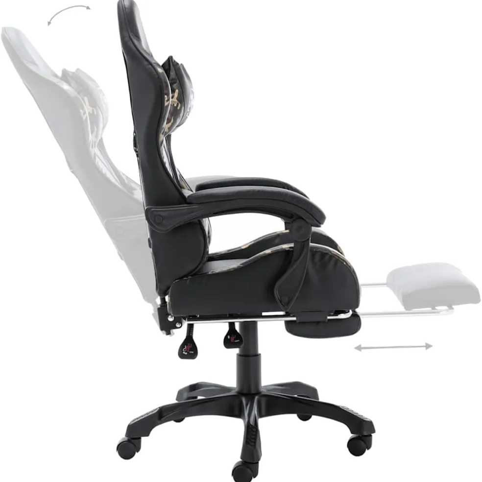 vidaXL Racestoel met voetensteun kunstleer zwart en camouflage