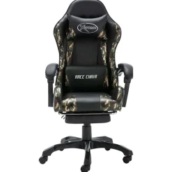vidaXL Racestoel met voetensteun kunstleer zwart en camouflage