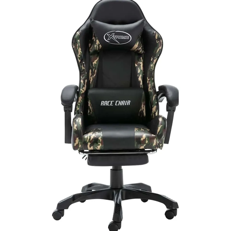 vidaXL Racestoel met voetensteun kunstleer zwart en camouflage