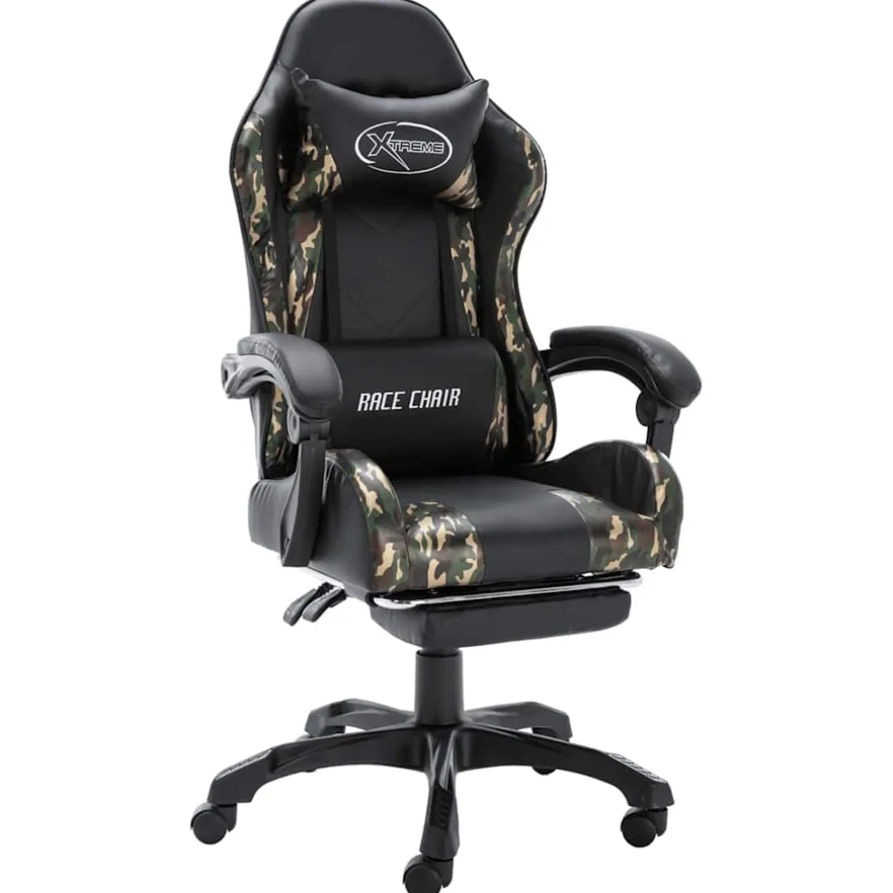 vidaXL Racestoel met voetensteun kunstleer zwart en camouflage