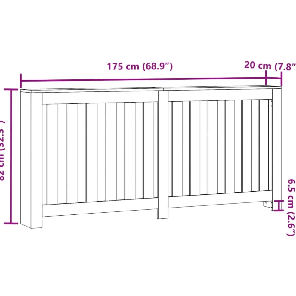 vidaXL Radiatorafdekking Zwart 175 x 20 x 82 cm Bewerkt hout