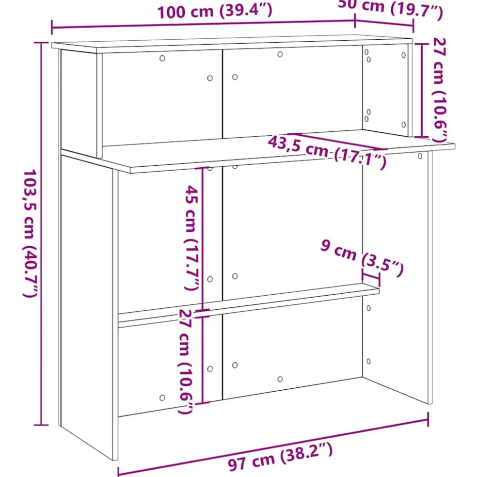 vidaXL Receptiebalie 100x50x103,5cm bewerkt hout artisanaal eikenkleur