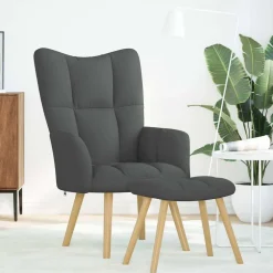 vidaXL Relaxstoel met voetenbank stof donkergrijs