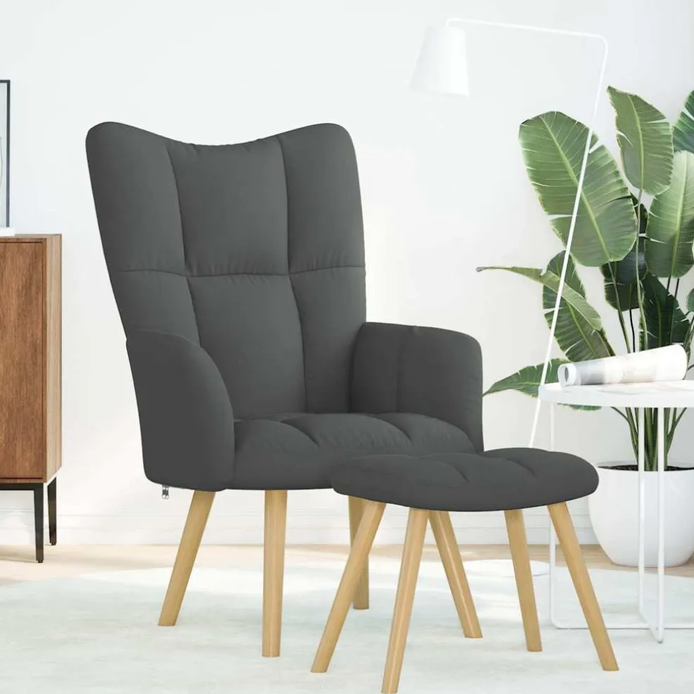 vidaXL Relaxstoel met voetenbank stof donkergrijs