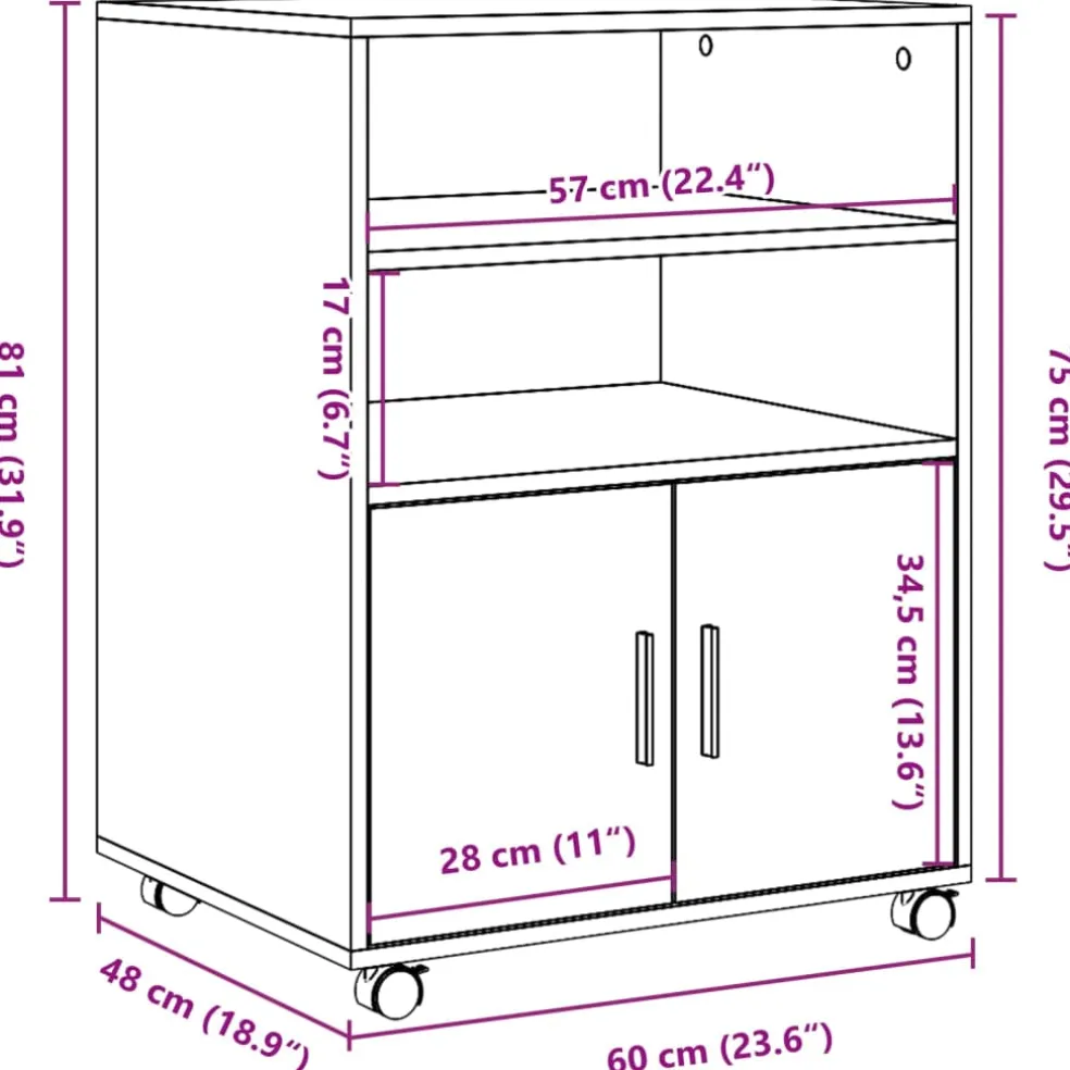 vidaXL Rolkast 60x48x81 cm bewerkt hout wit