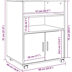 vidaXL Rolkast 60x48x81 cm bewerkt hout artisanaal eikenkleurig