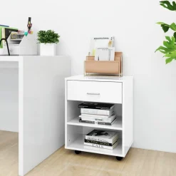 vidaXL Rolkast 46x36x59 cm bewerkt hout hoogglans wit