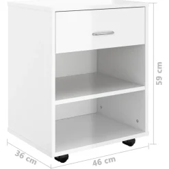 vidaXL Rolkast 46x36x59 cm bewerkt hout hoogglans wit