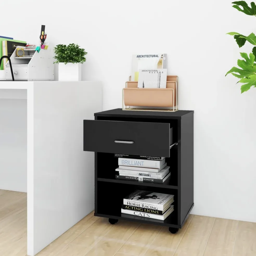 vidaXL Rolkast 46x36x59 cm bewerkt hout zwart