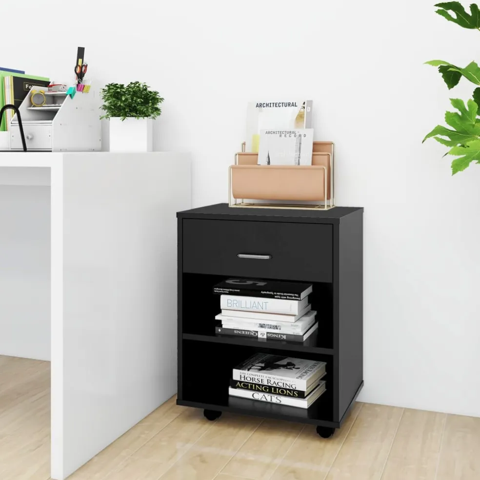 vidaXL Rolkast 46x36x59 cm bewerkt hout zwart