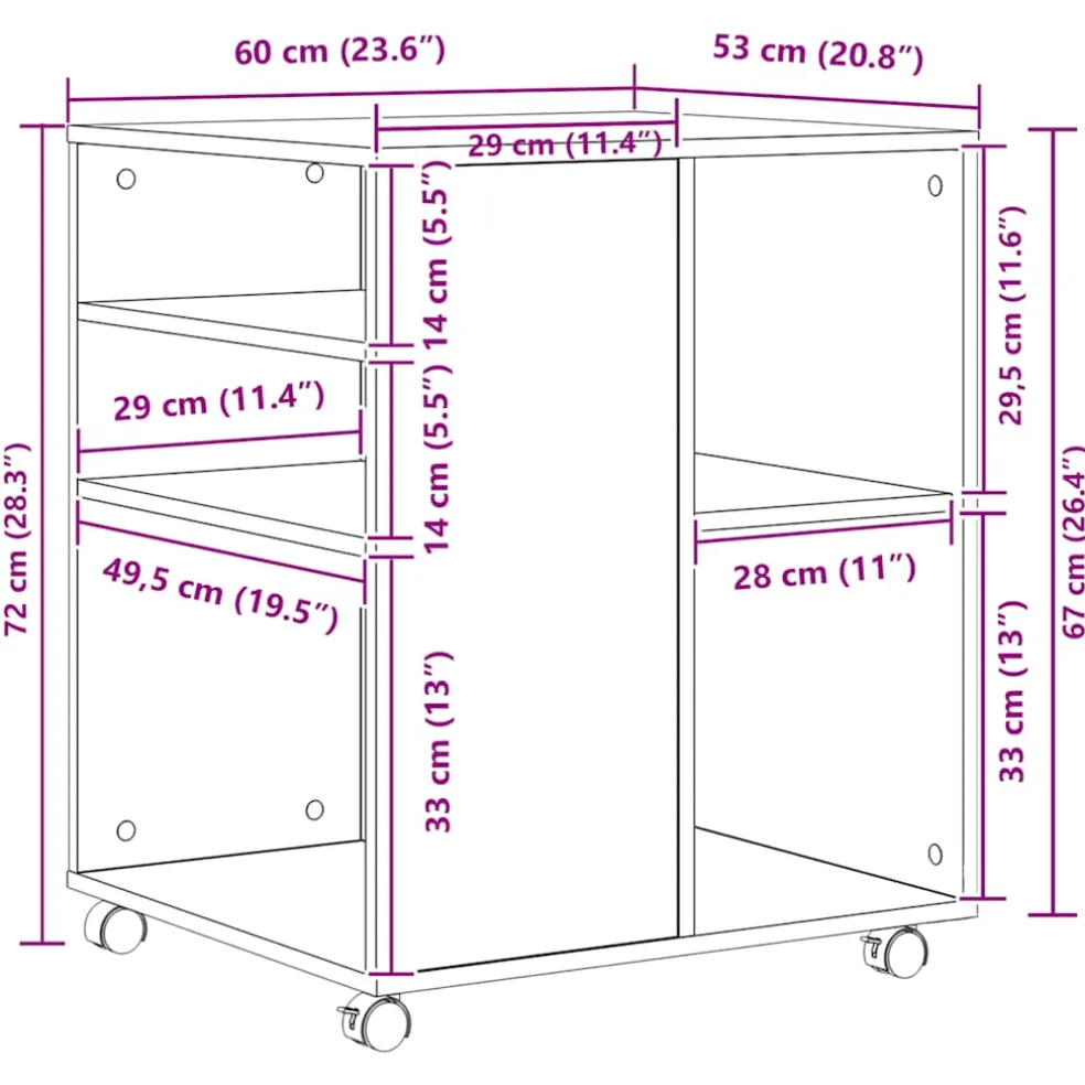 vidaXL Rolkast 60x53x72 cm bewerkt hout bruin eikenkleur