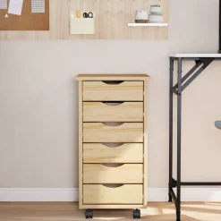 vidaXL Rolling Cabinet met Laden MOSS 34 x 39 x 65,5 cm Heldere Vernis