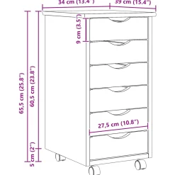 vidaXL Rolling Cabinet met Laden MOSS 34 x 39 x 65,5 cm Heldere Vernis