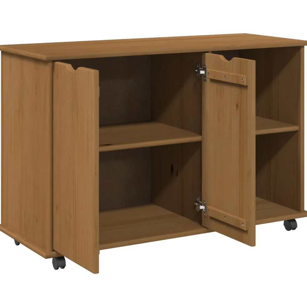 vidaXL Rolling Kast Honingbruin 100 x 39 x 65,5 cm Massief Vurenhout