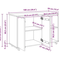vidaXL Rolling Kast Honingbruin 100 x 39 x 65,5 cm Massief Vurenhout