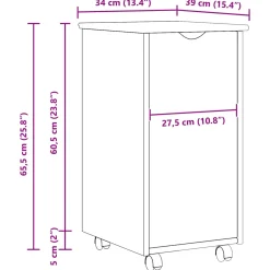 vidaXL Rolling Kast met wiel Wit 34 x 39 x 65,5 cm Massief Vurenhout