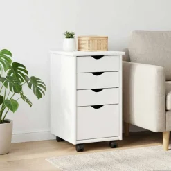 vidaXL Rolling Kast met wiel Wit 34 x 39 x 56 cm Massief grenenhout