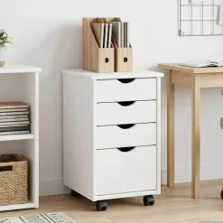 vidaXL Rolling Kast met wiel Wit 34 x 39 x 56 cm Massief grenenhout