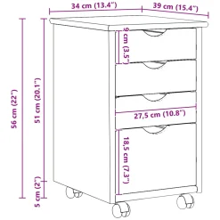 vidaXL Rolling Kast met wiel Wit 34 x 39 x 56 cm Massief grenenhout
