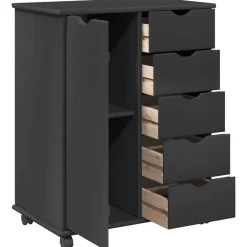 vidaXL Rolling Kast 63,5 x 39 x 79 cm Massief Vurenhout Grijs