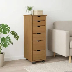 vidaXL Rolling Kast 34 x 39 x 93,5 cm Massief Vurenhout Honingbruin