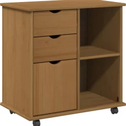 vidaXL Rolling Kast 63,5 x 39 x 65,5 cm Massief Vurenhout Honingbruin