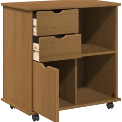 vidaXL Rolling Kast 63,5 x 39 x 65,5 cm Massief Vurenhout Honingbruin