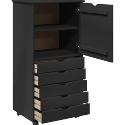 vidaXL Rolling Kast 53 x 39 x 103 cm Massief Vurenhout Zwart