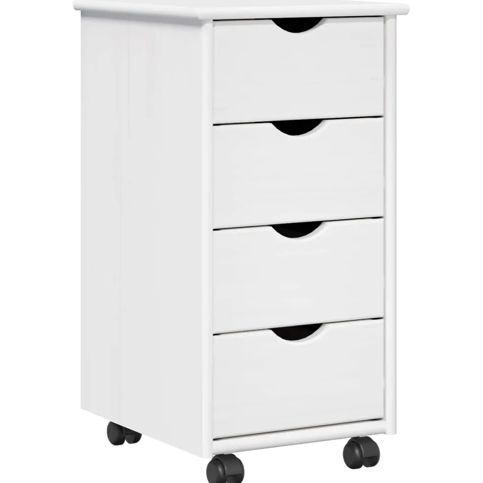 vidaXL Rolling Kast 34 x 39 x 65,5 cm Massief Vurenhout Wit
