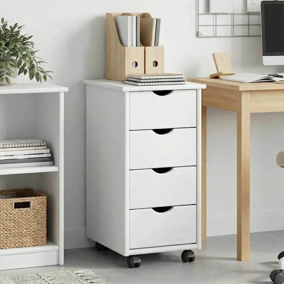 vidaXL Rolling Kast 34 x 39 x 65,5 cm Massief Vurenhout Wit