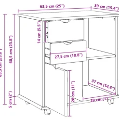 vidaXL Rolling Kast 63,5 x 39 x 65,5 cm Massief Vurenhout Zwart