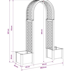 vidaXL Rozenboog met planter Antracietkleurig 168,5 x 43 x 207 cm PP
