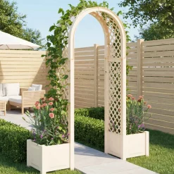 vidaXL Rozenboog met planter Wit 168,5 x 43 x 207 cm PP