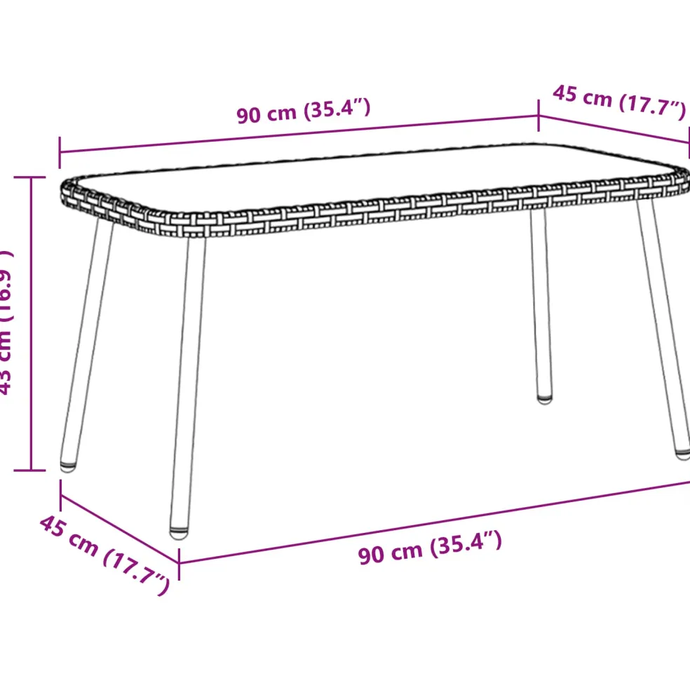 vidaXL Salontafel Bruin en zwart 90 x 45 x 43 cm poly rattan