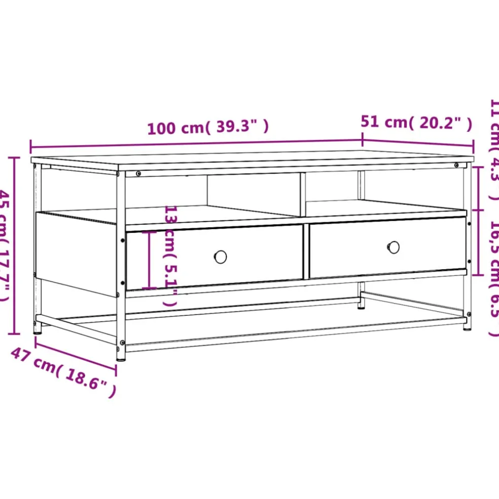 vidaXL Salontafel Grijs Sonoma 100 x 51 x 45 cm Bewerkt hout