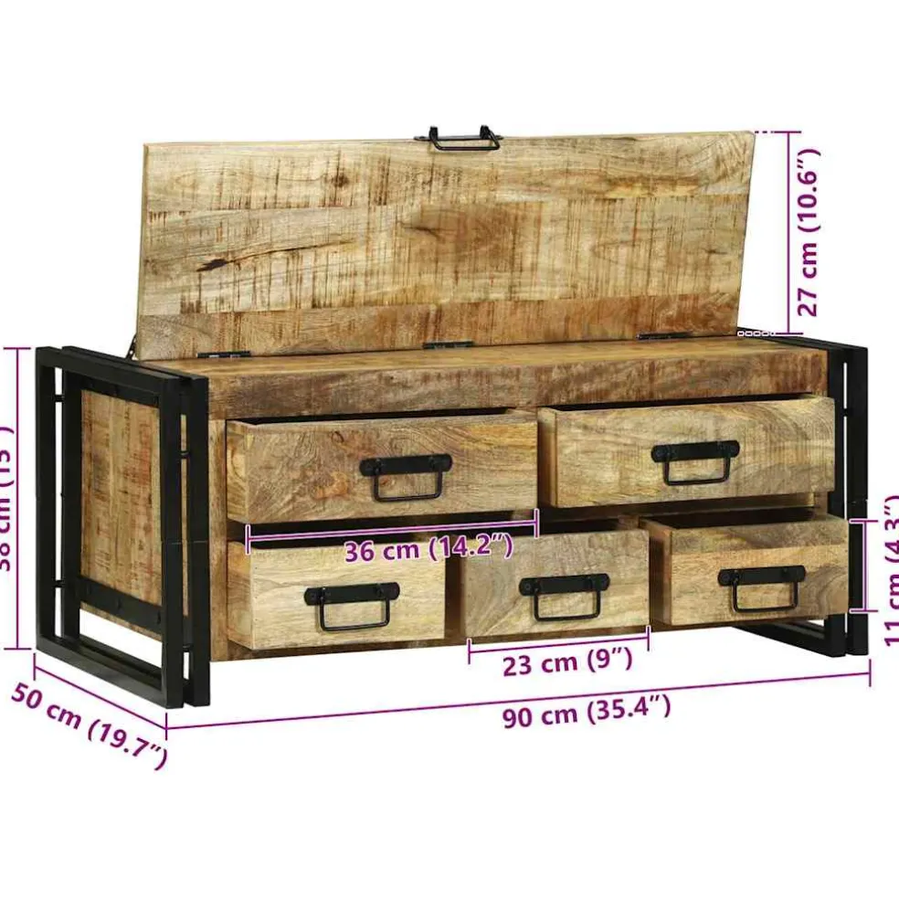 vidaXL Salontafel met lade Bruin 90 x 50 x 38 cm Massief Mango Hout